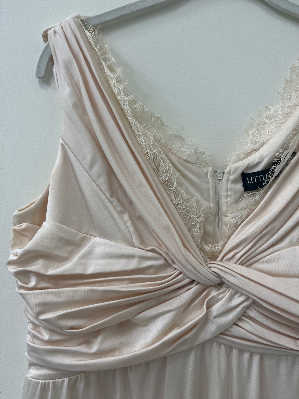 Little Mistress Lace-Trim Twist Front Maxi in Pale Cream